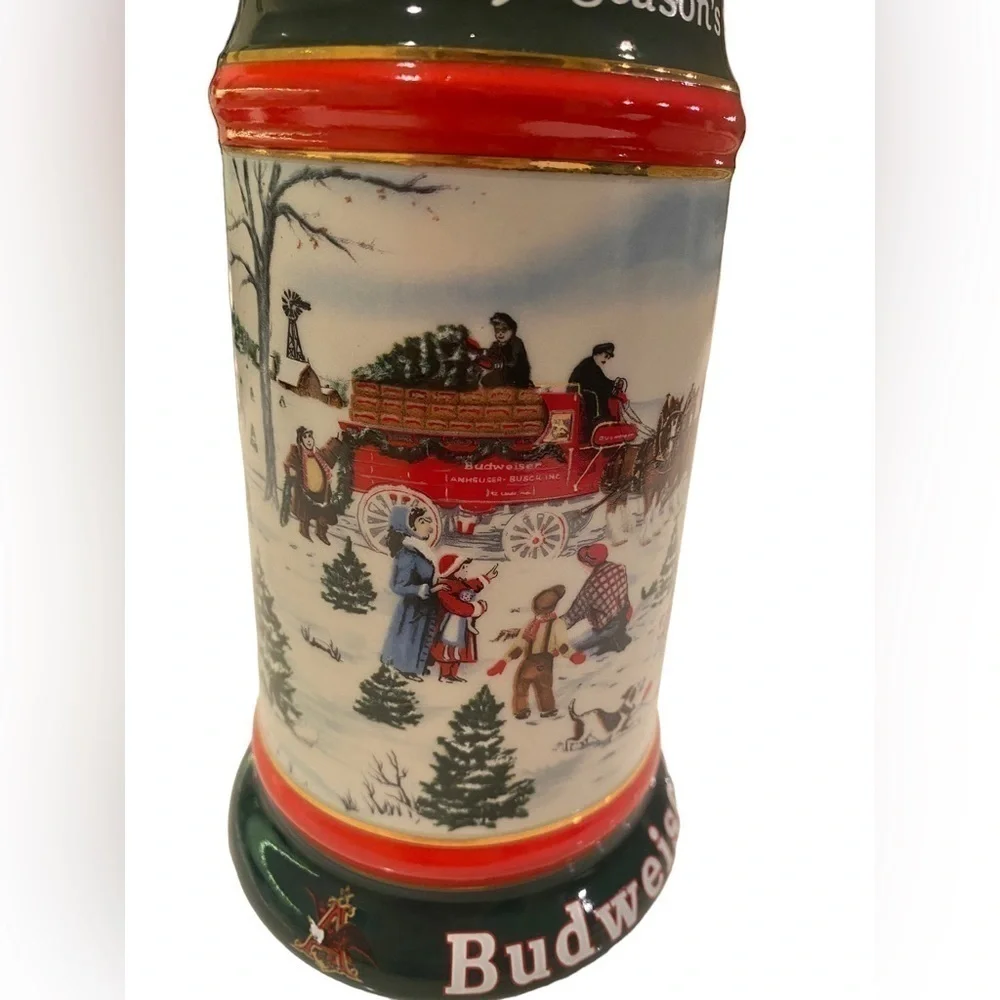 1991 Budweiser Beer Stein Mug The Season's Best Christmas Clydesdale Bud Vintage